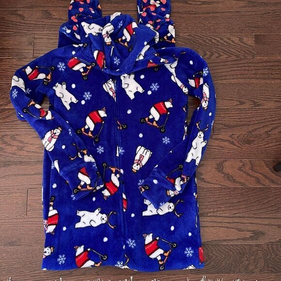 “Jenni” One piece Fleece Sleepwear. Size Small Blue Holiday‎ - Picture 1 of 5
